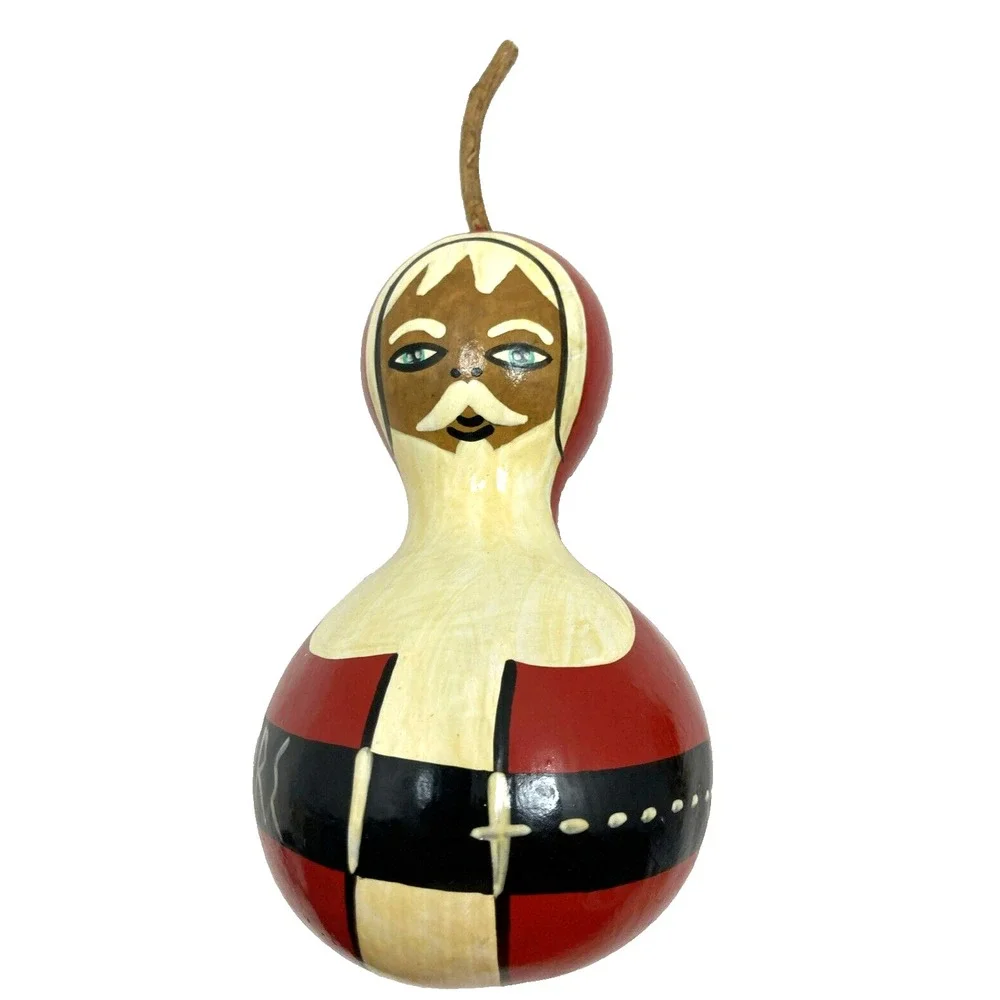 Vintage Handpainted Primitive Folk Art Santa Claus Gourd Signed Turkey Artist 9